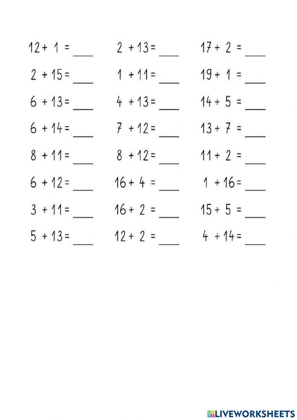 Addition online exercise for Grade 1 | Live Worksheets