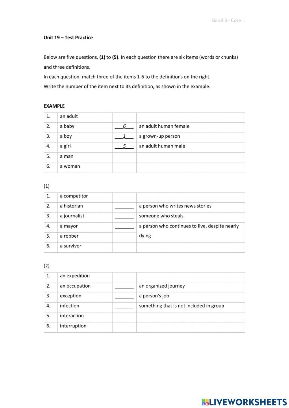 Band 3 (Core 1) - Unit 19 - Test