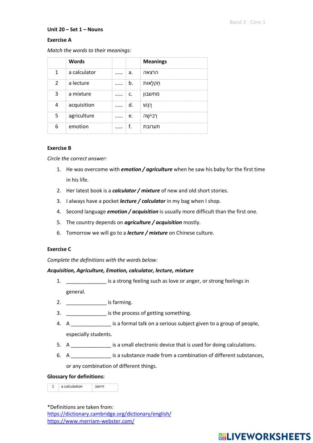 Band 3 (Core 1) - Unit 20 - Set 1