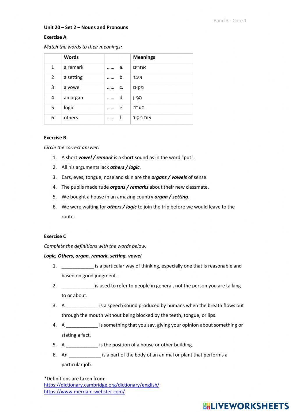 Band 3 (Core 1) - Unit 20 - Set 2
