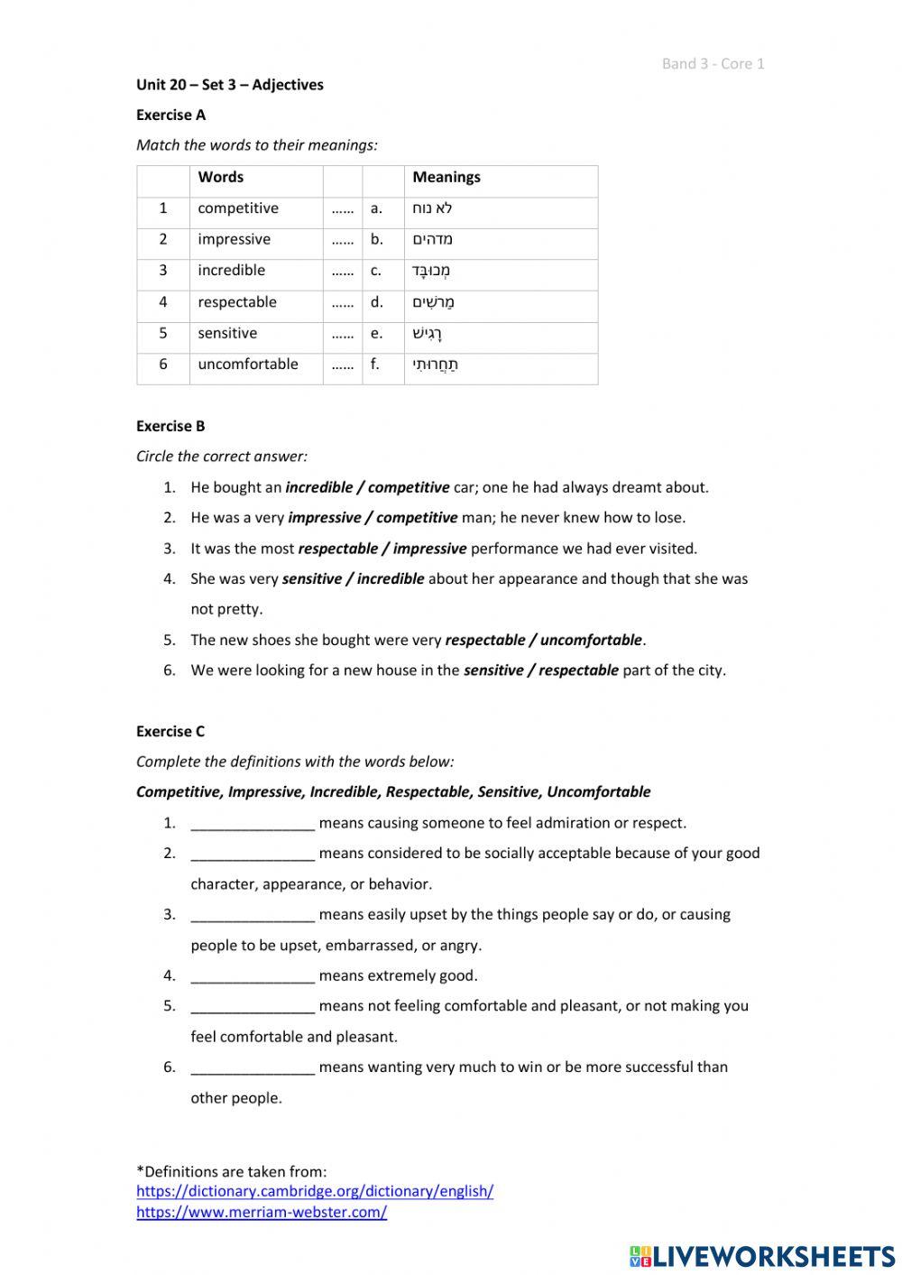 Band 3 (Core 1) - Unit 20 - Set 3