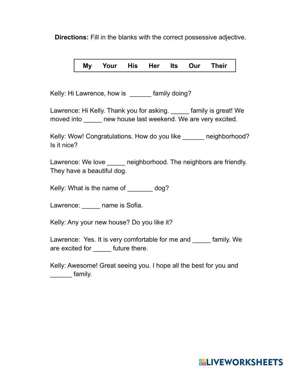 Possessive Adjectives Dialogue