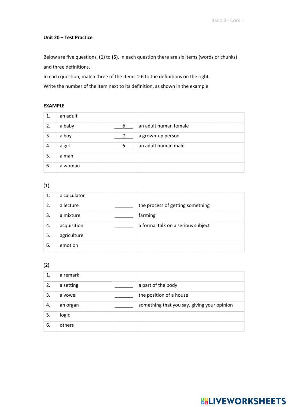 Band 3 (Core 1) - Unit 20 - Test
