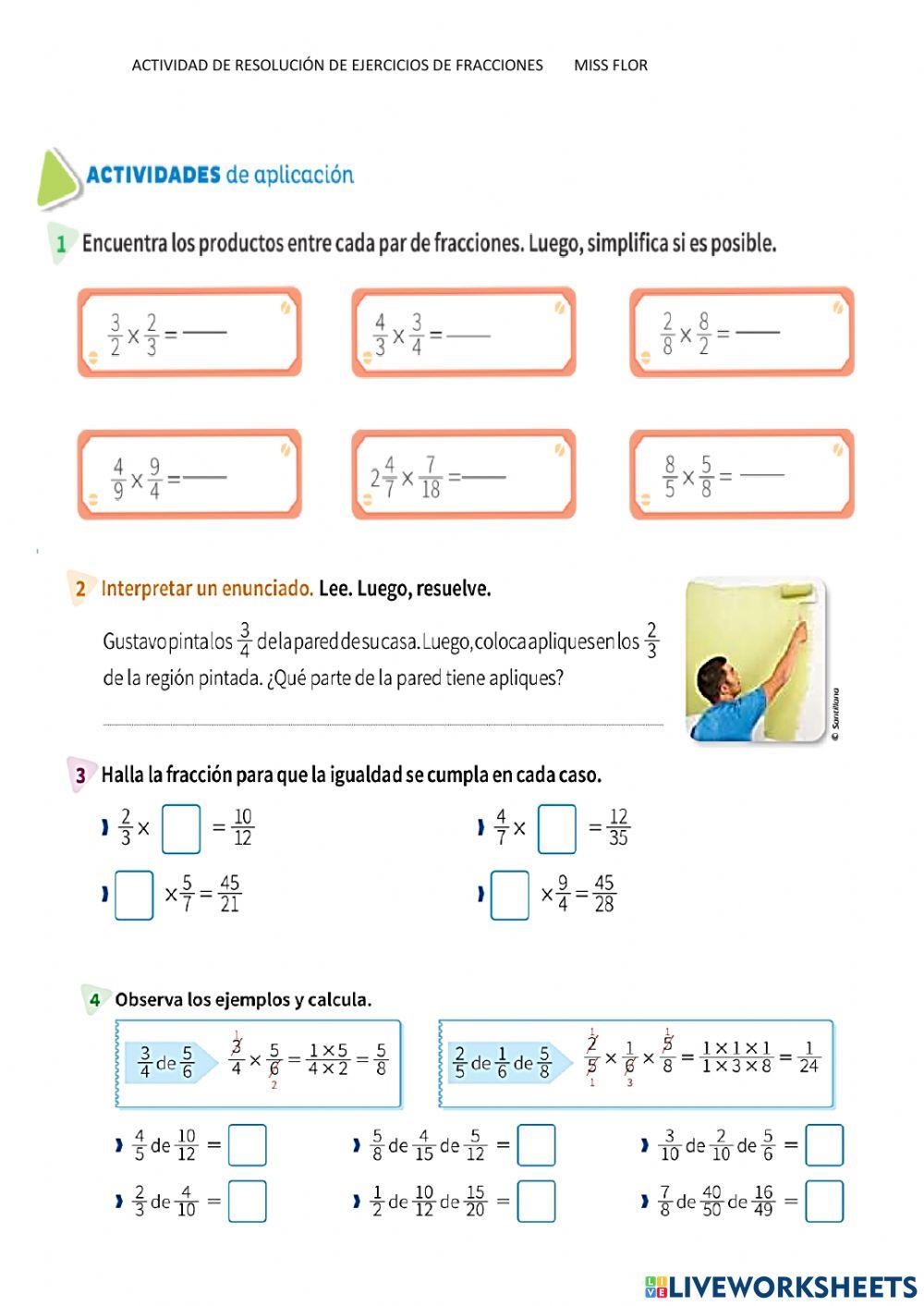 Actividad resolución de fracciones