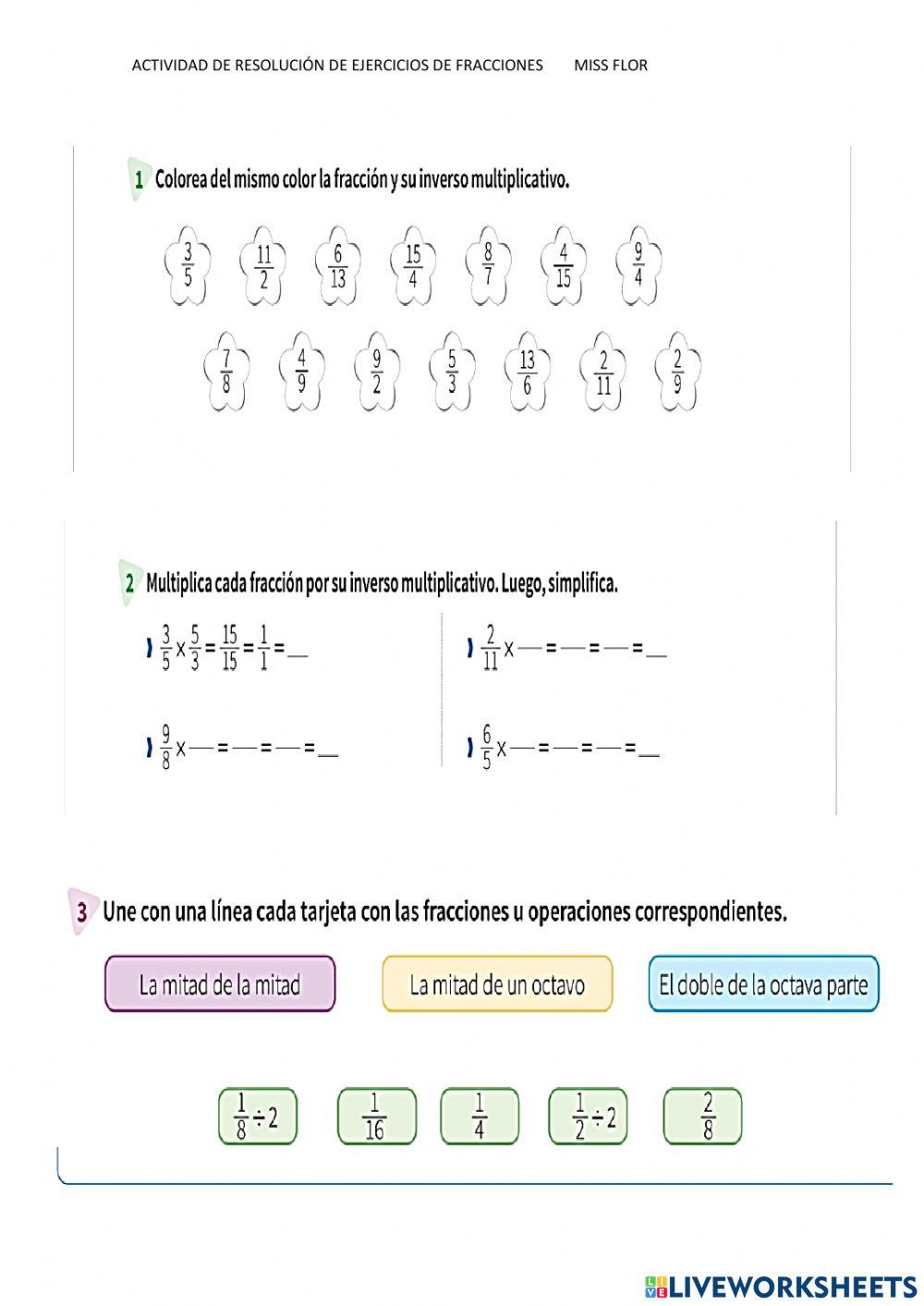 Actividad resolución de fracciones