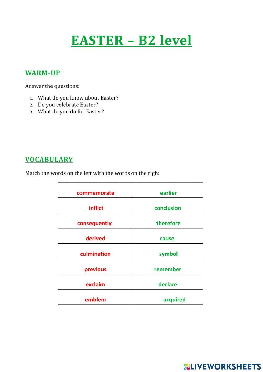 Easter - reading + quiz - C1
