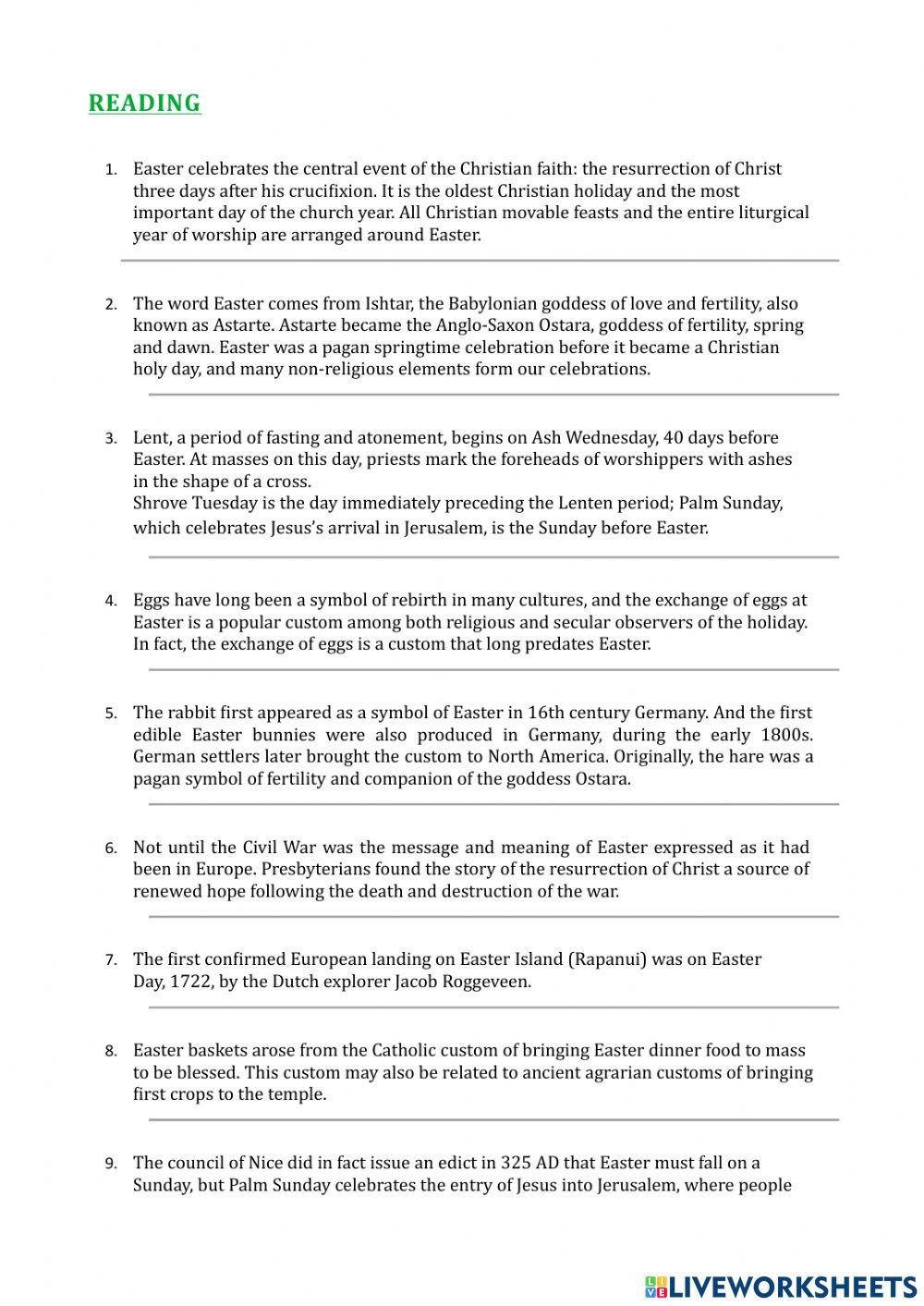 Easter - reading + quiz - C1