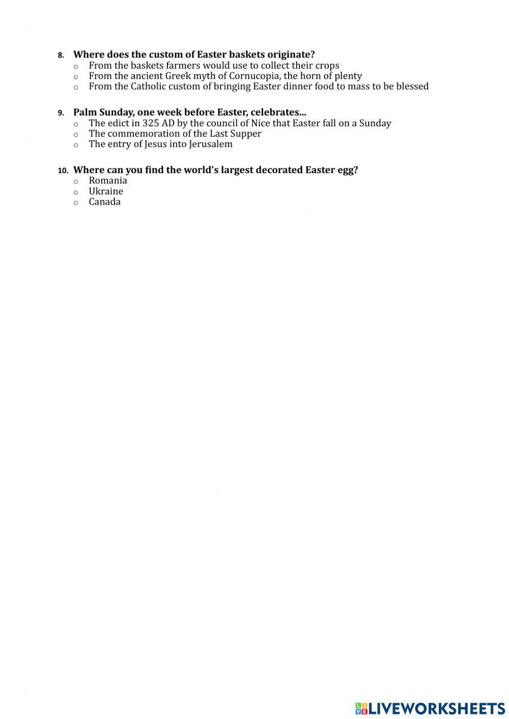 Easter - reading + quiz - C1