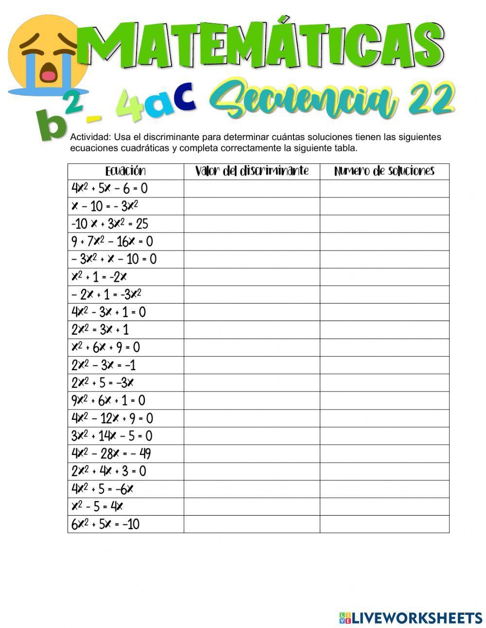 Ecuaciones cuadráticas 3