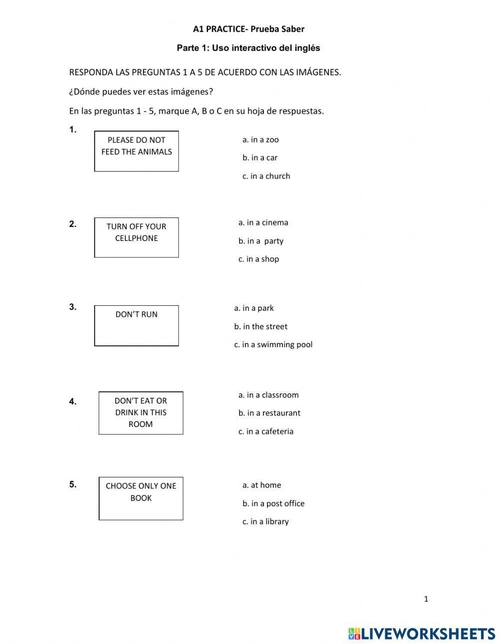 Prueba saber- A1 inglés