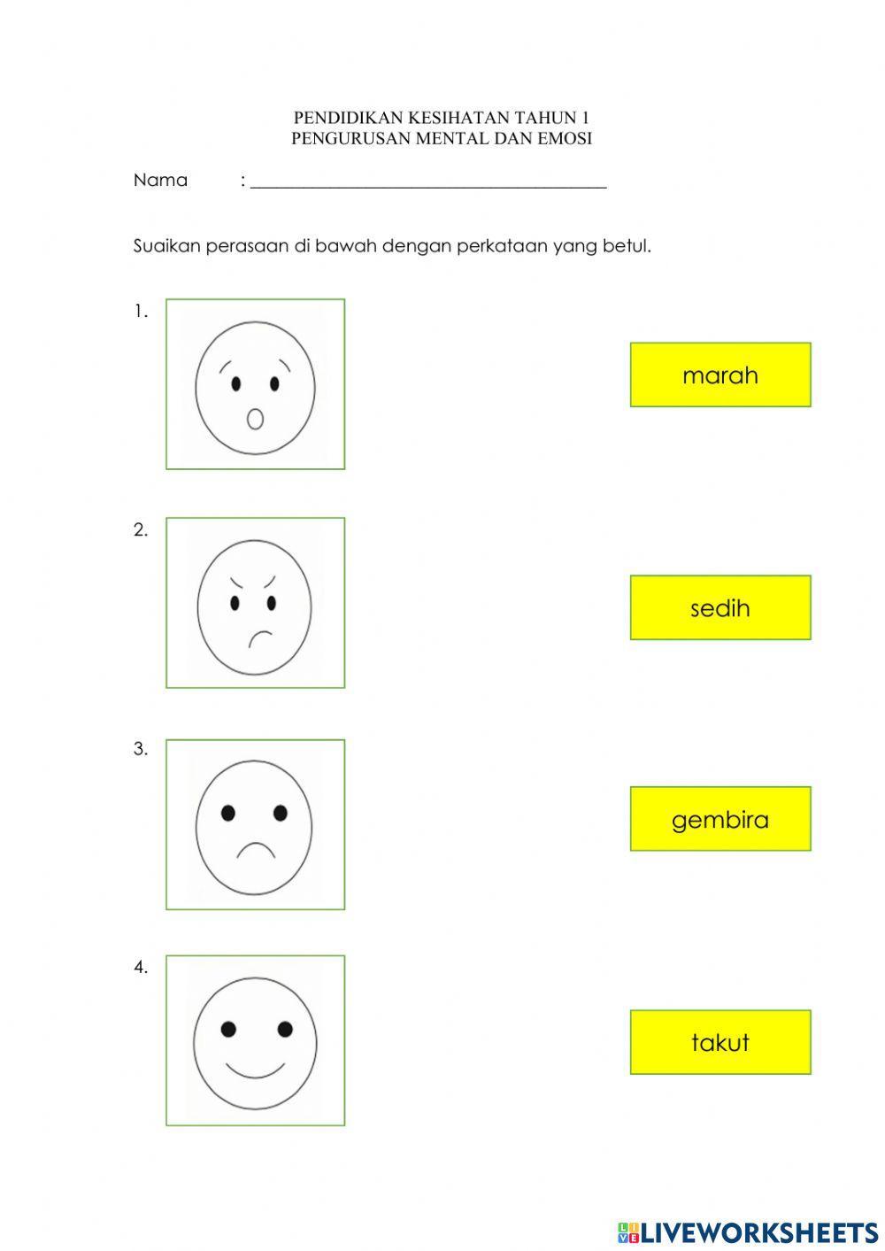 PENGURUSAN MENTAL - EMOSI TAHUN 1 (Padankan) online exercise for | Live ...