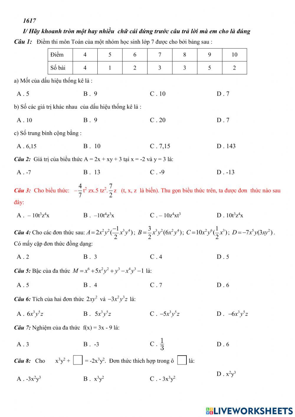Đề thi HK2 toán 7 1617