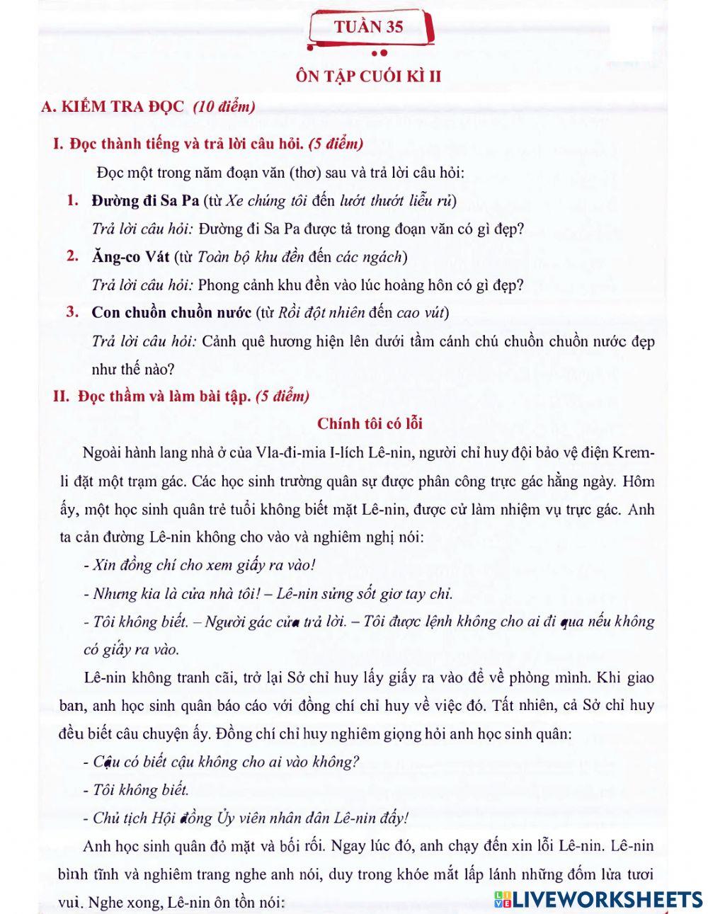 Tiếng Việt 4 - Tuần 35