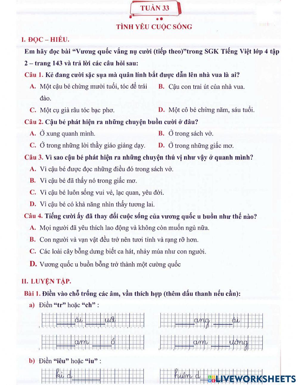 Tiếng Việt 4 - Tuần 33