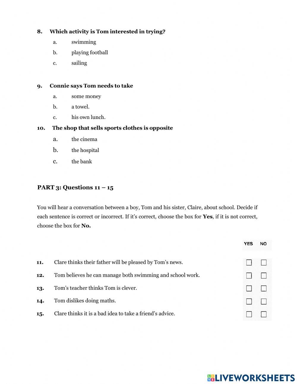 Placement Test-Reading and Listening