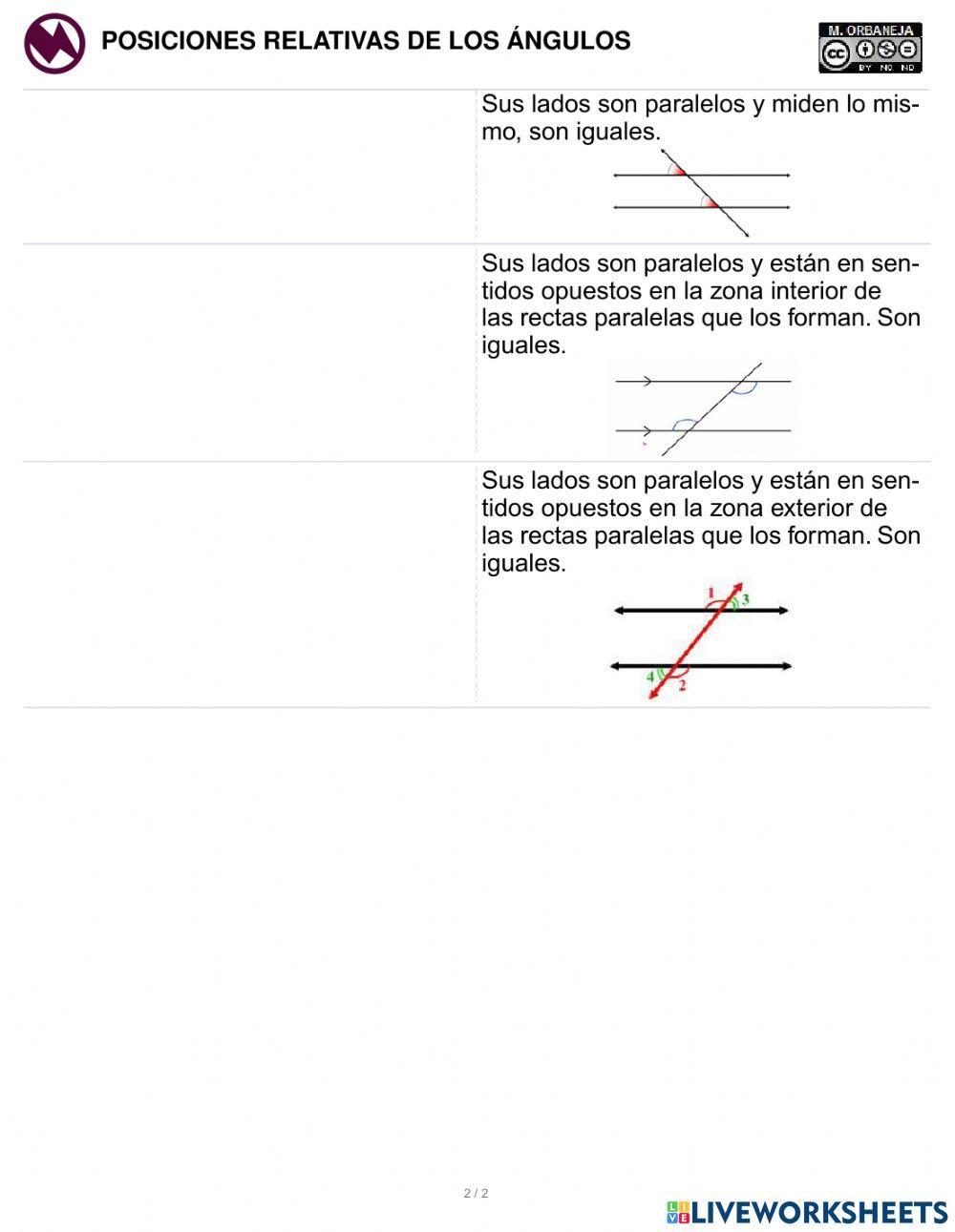 Posiciones relativas de los ángulos