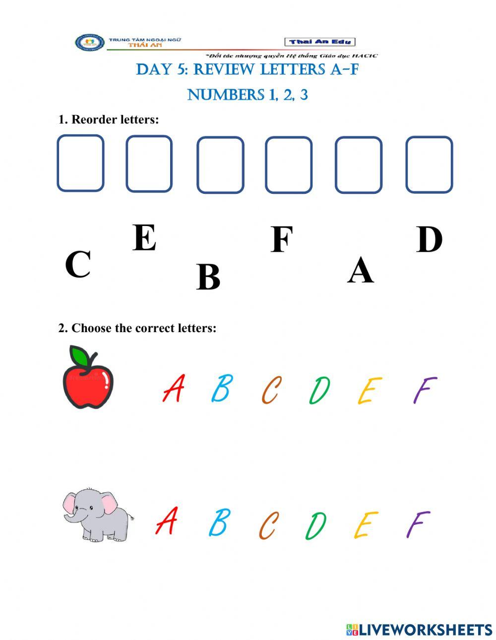 Review A-F and numbers 1-3