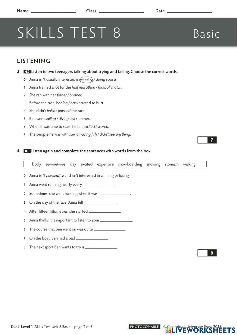 Skills test 8 Think 1