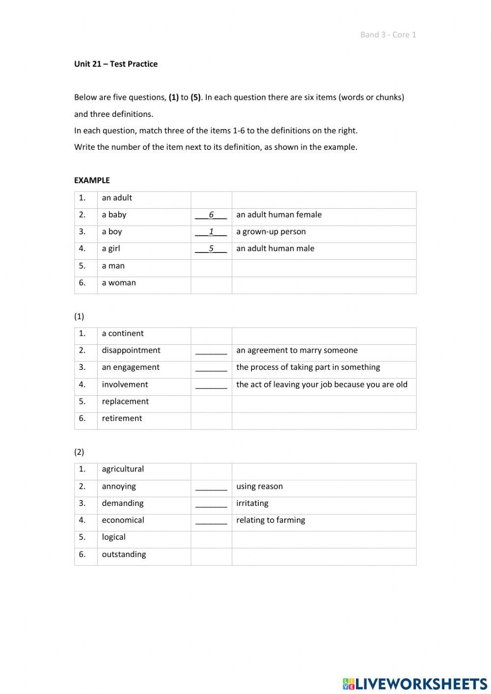 Band 3 (Core 1) - Unit 21 - Test