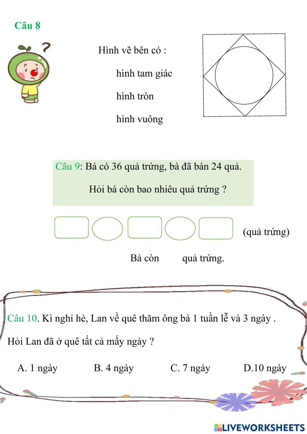 Toán lớp 1 tuần 30