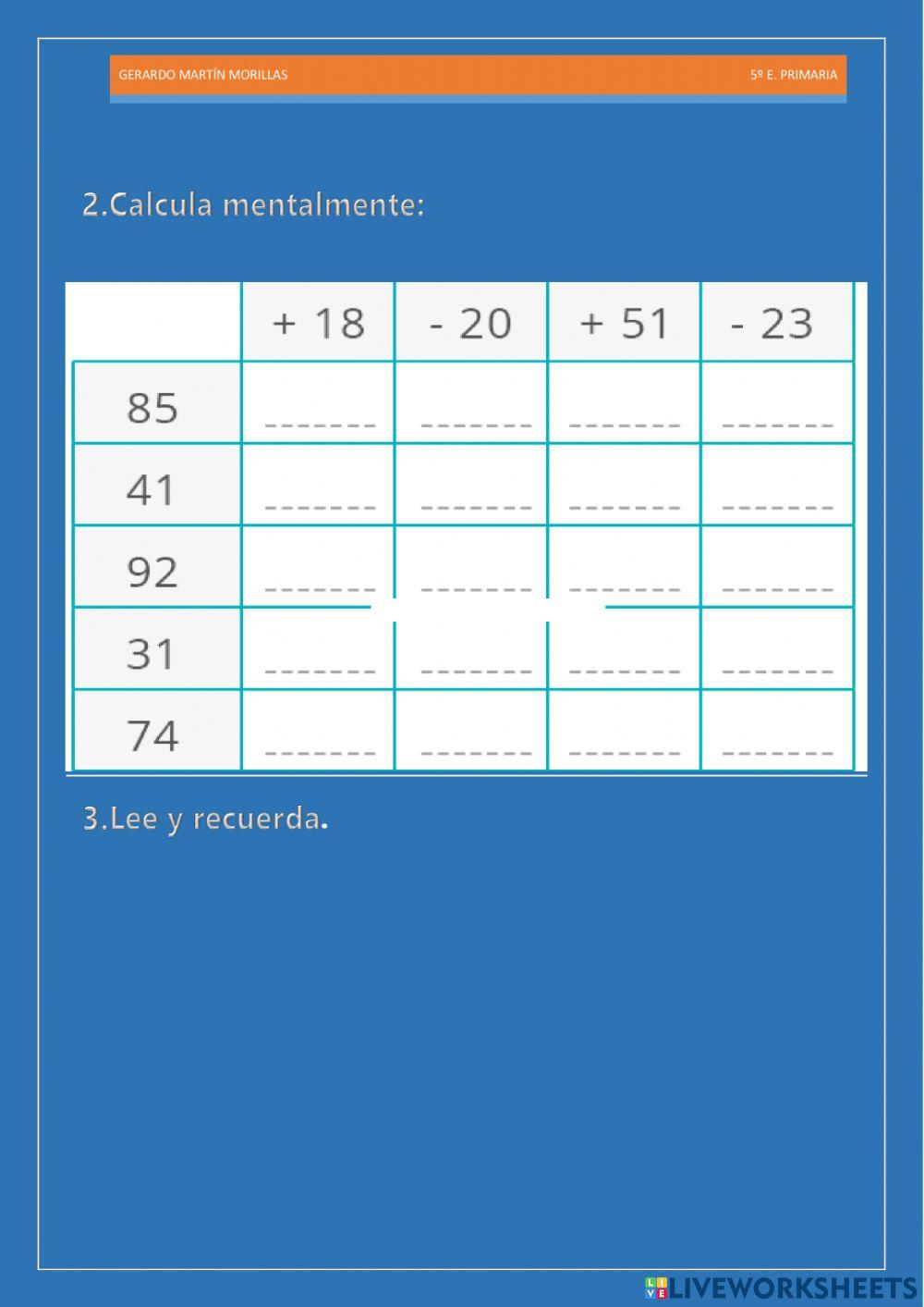 Cálculo y operaciones. Ficha 21.