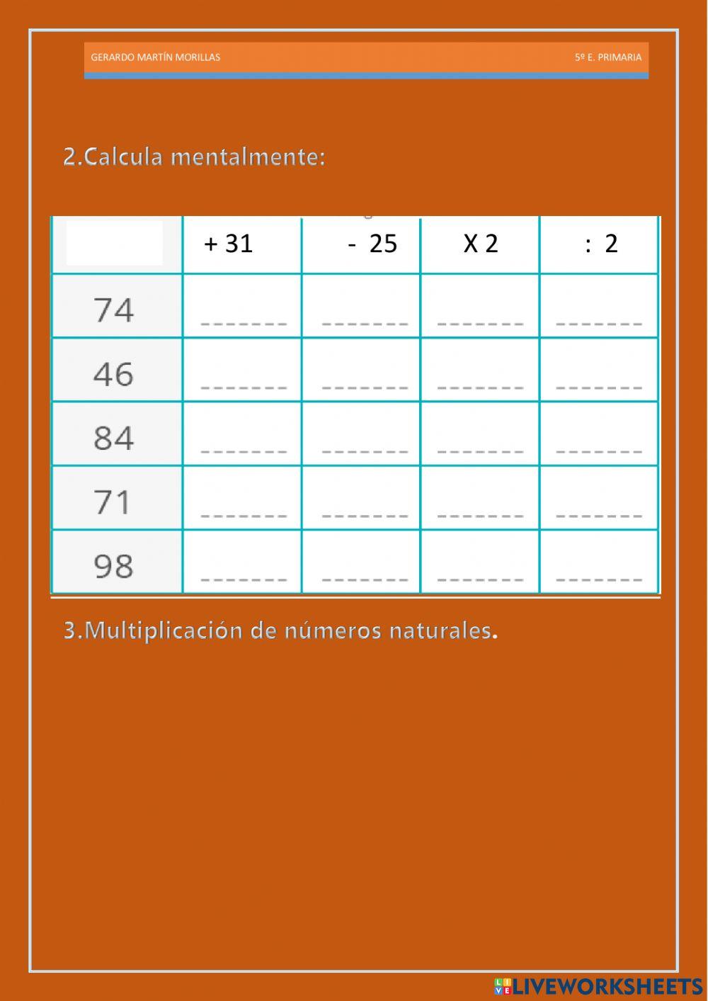 Cálculo y operaciones. Ficha 22.