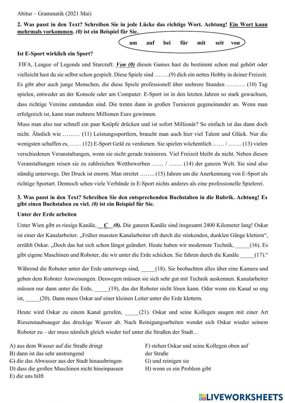 Abitur (2021 Mai, Grammatik)