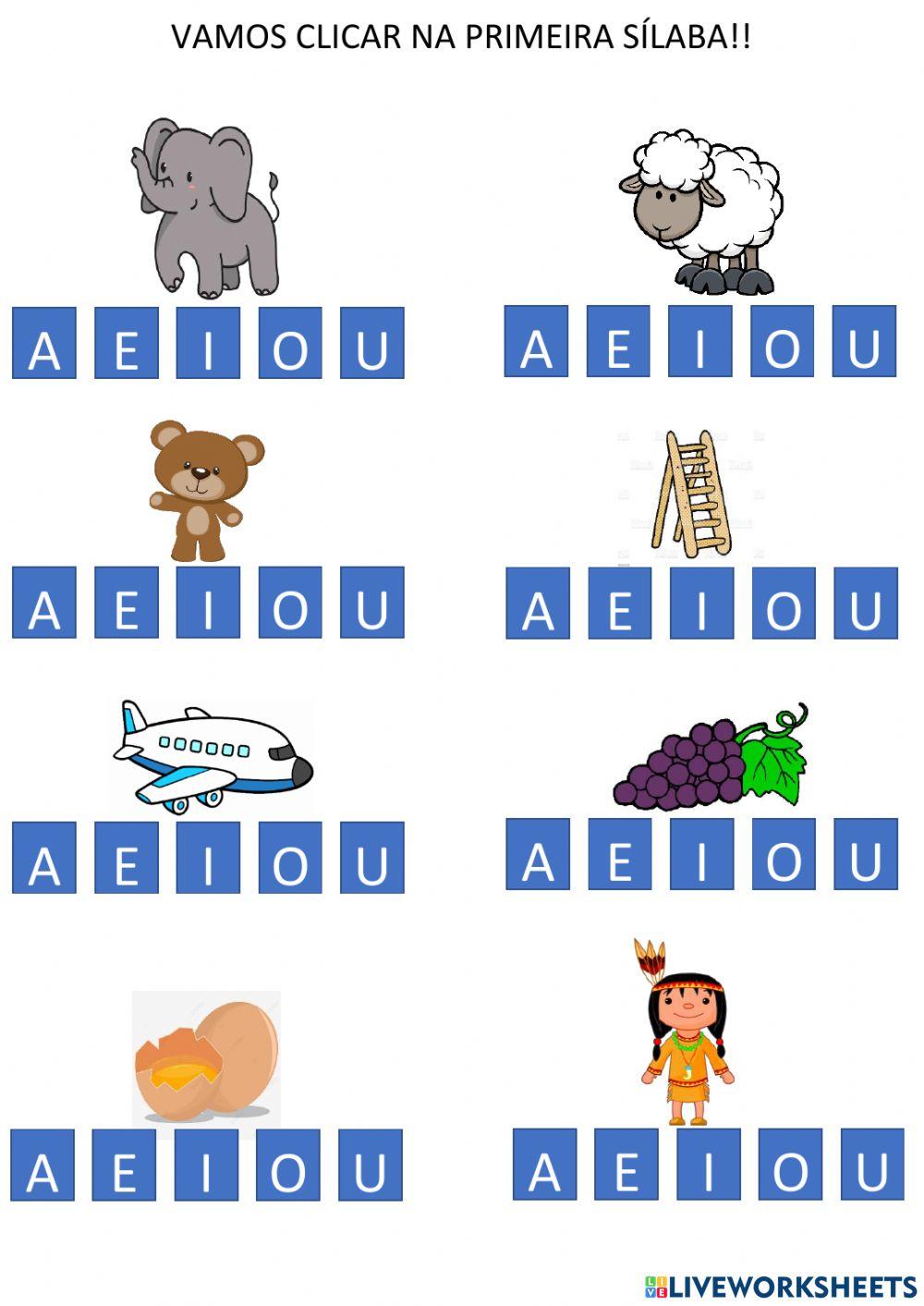 Clicar na primeira sílaba - vogais