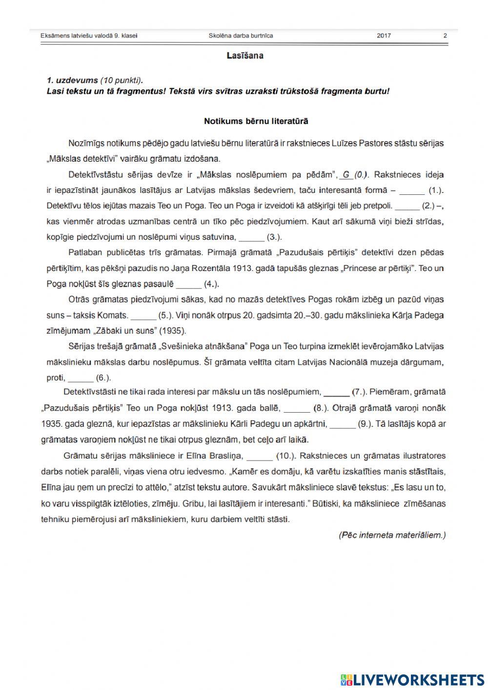 2017.g. 9.kl. eksāmens Lasīšana LAT2