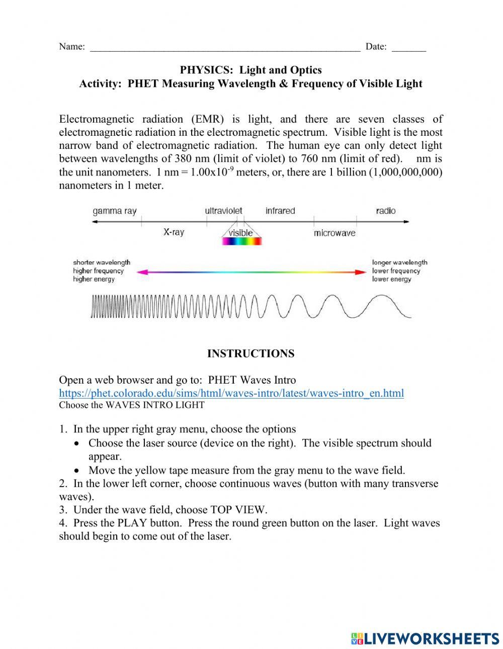 PHET Wavelength and Color Light