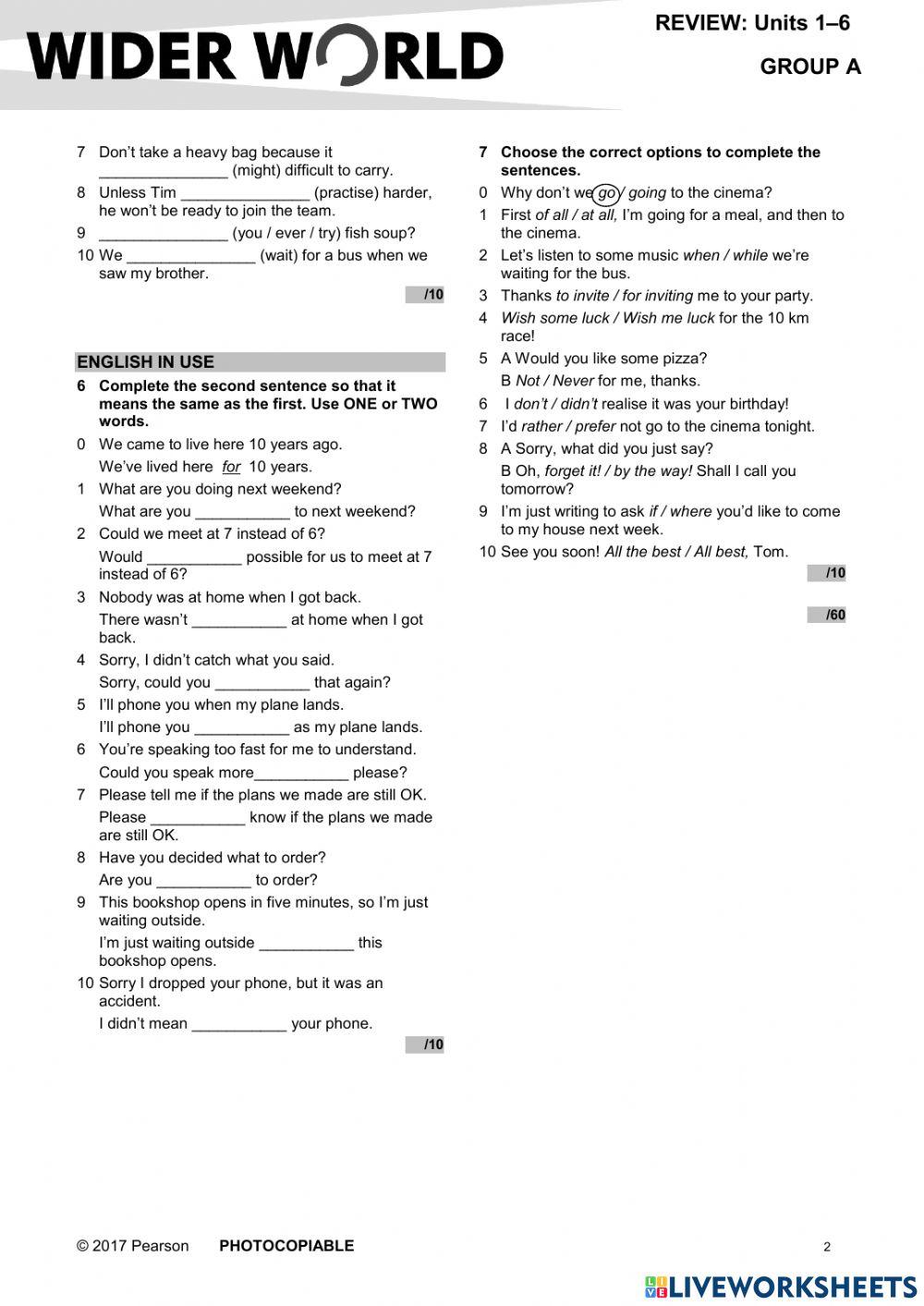 Wider world 3 unit 1-6 test