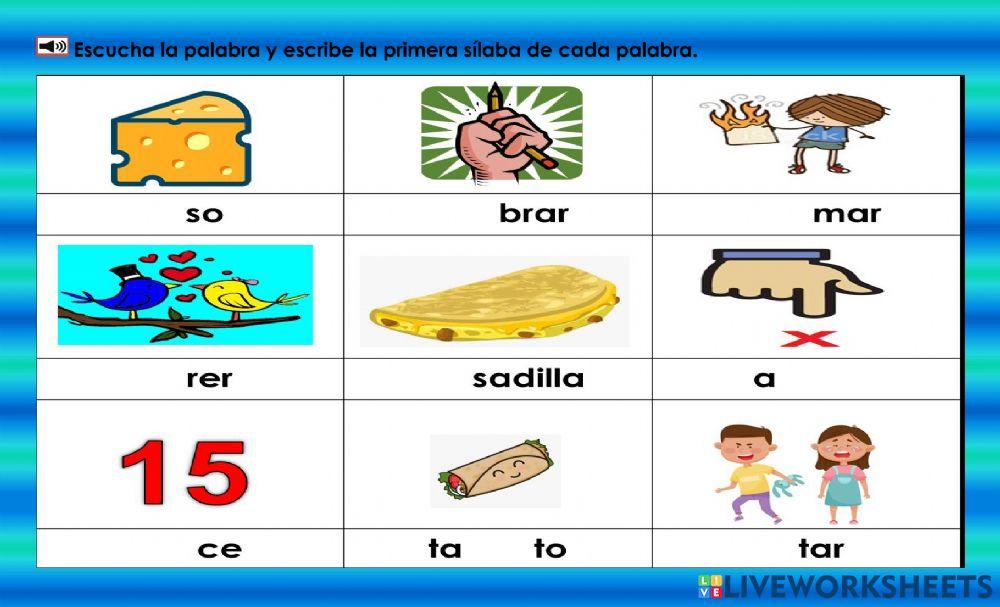 Qq: Escribe la sílaba que falta.