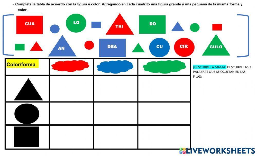 Clasificación de figuras y colores
