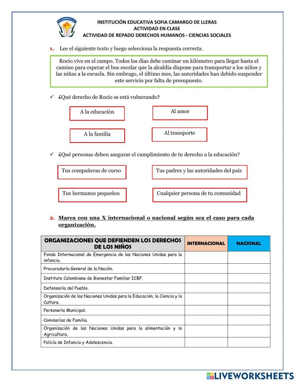 Actividades Repaso derechos Humanos