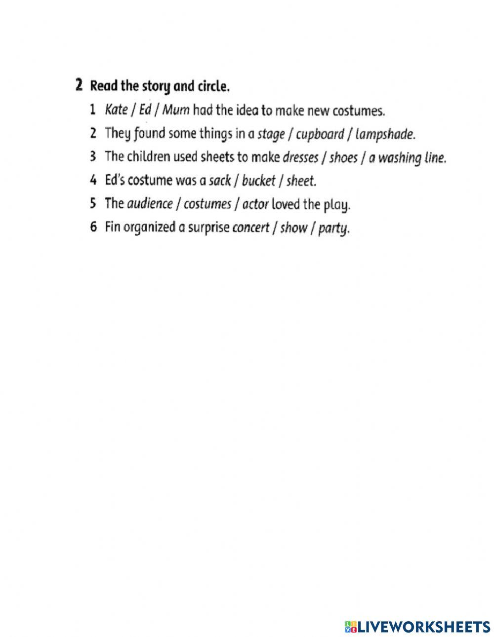 Fin story with custumes