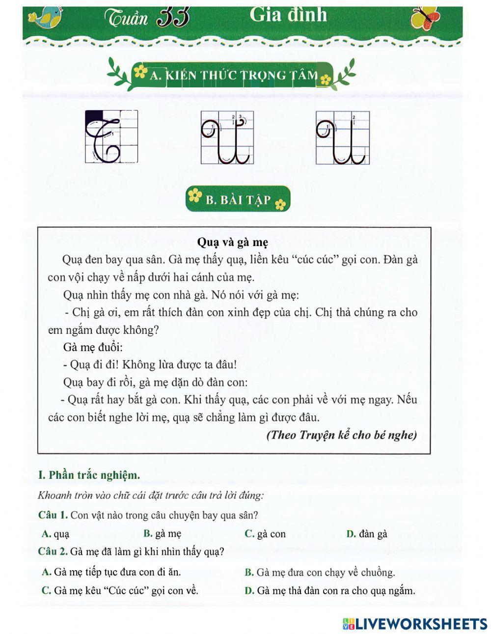 Tiếng Việt 1 - Tuần 33