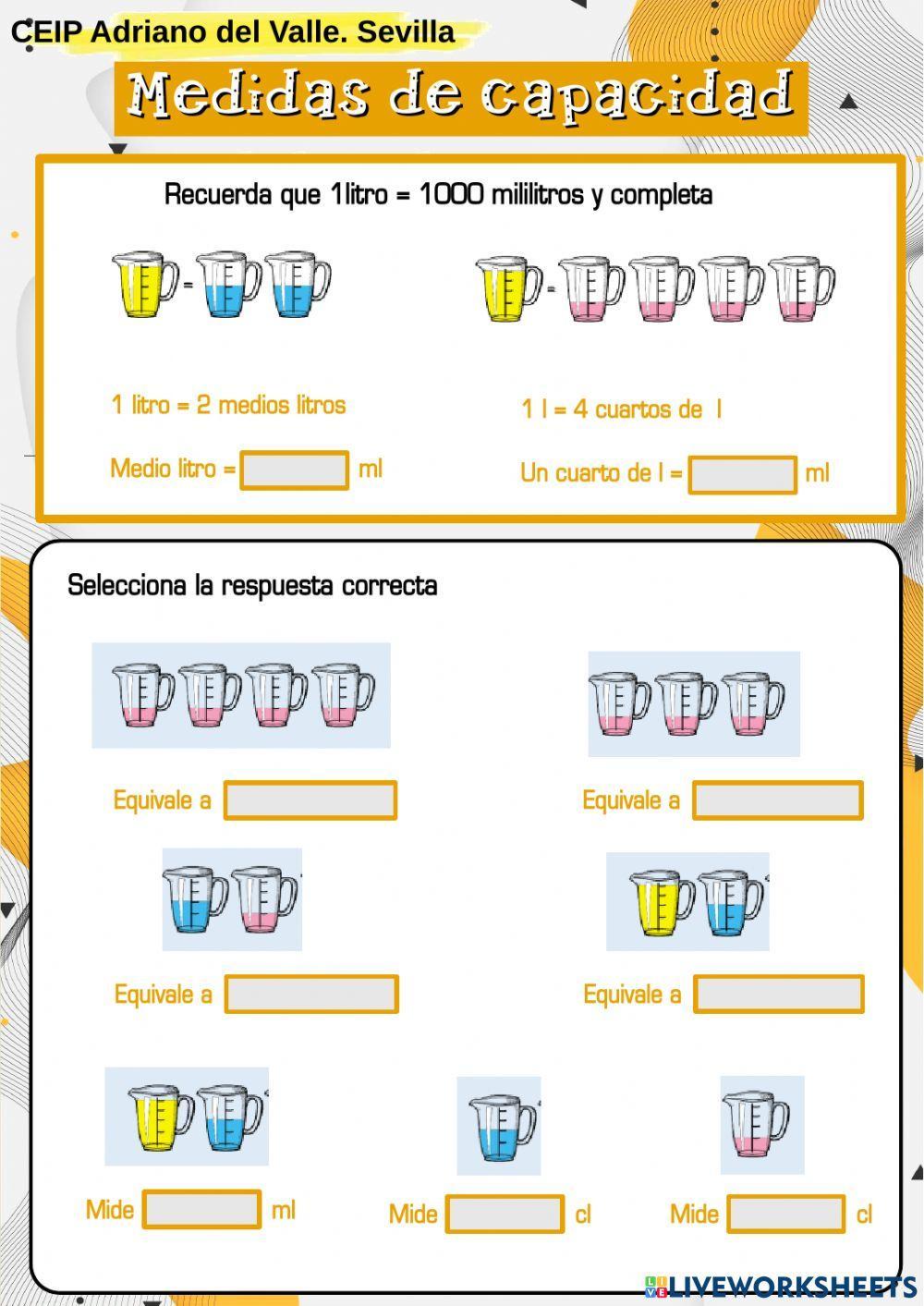 Medidas de capacidad y fracciones de litro