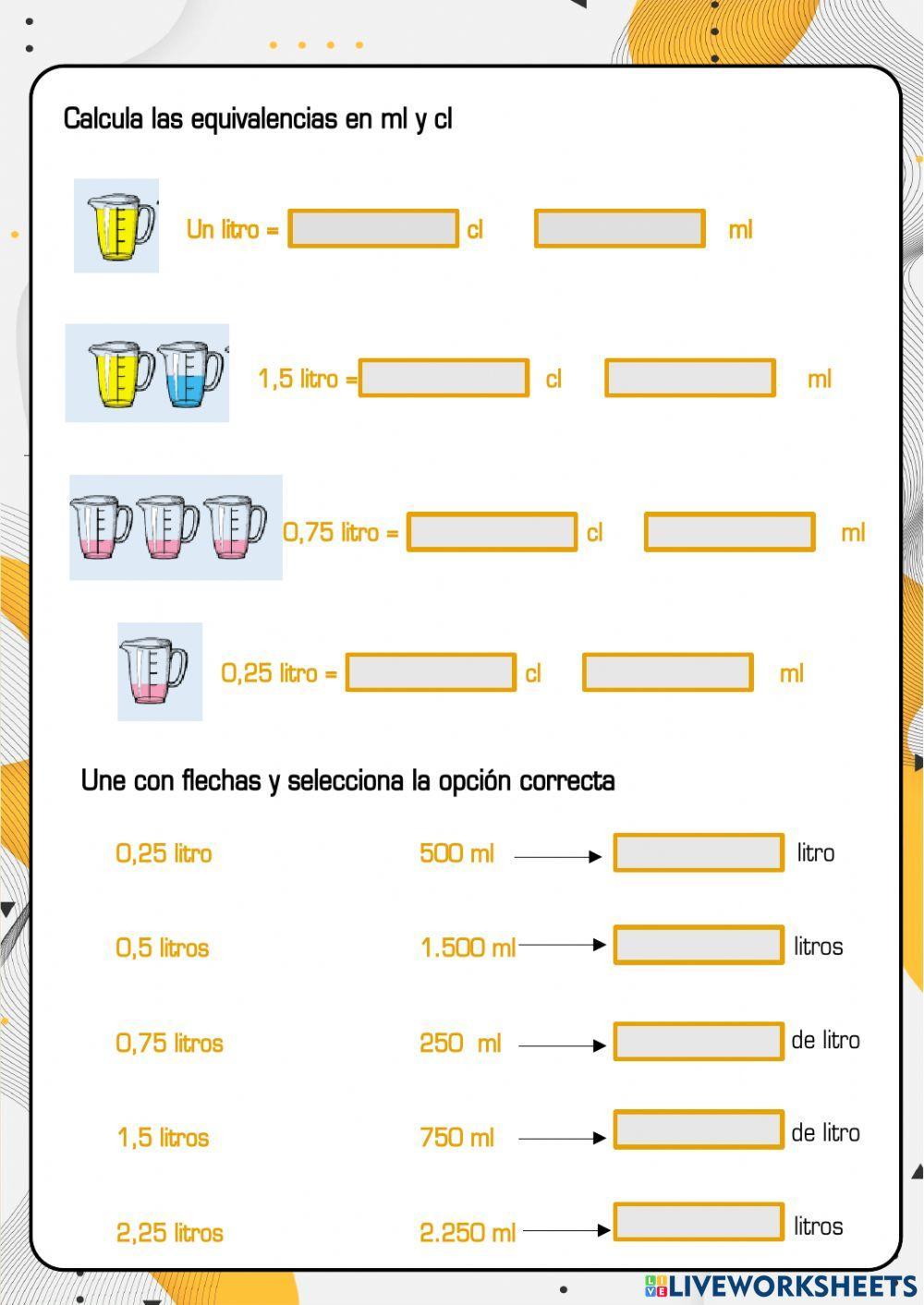 Medidas de capacidad y fracciones de litro