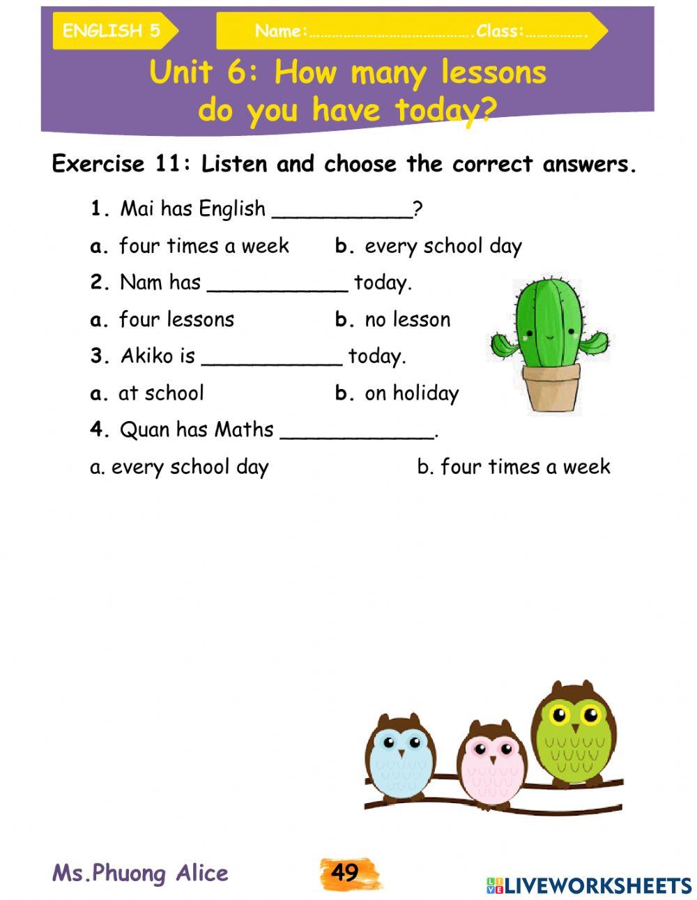 E5-U6-How many lessons do you have today?