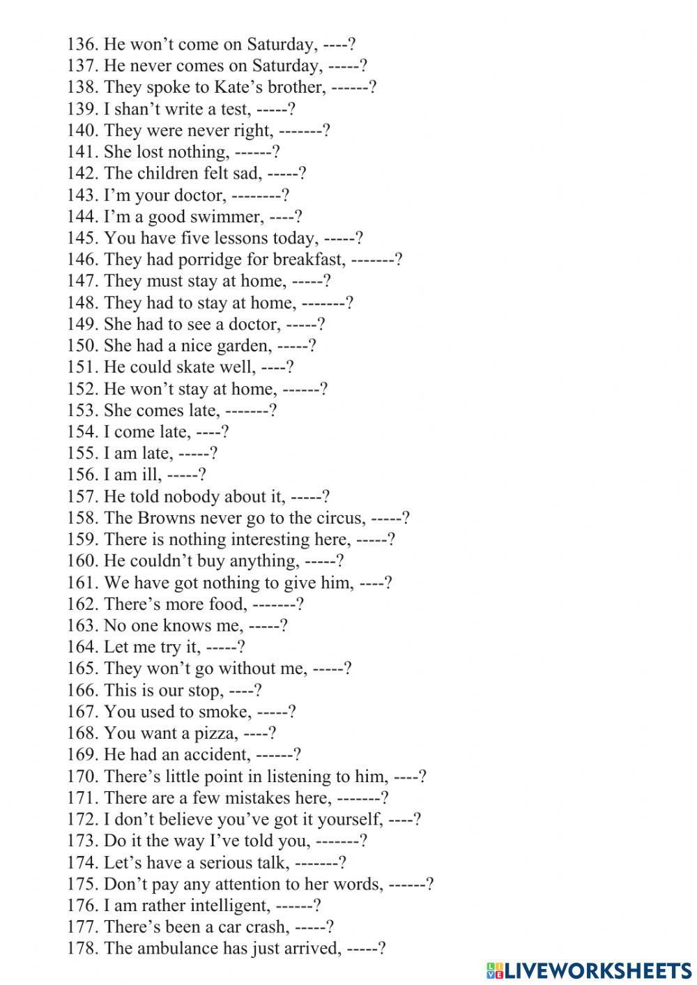 Tag questions online exercise for Intermediate Live Worksheets