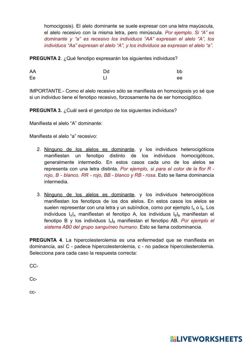 Ficha 1. Genética mendeliana