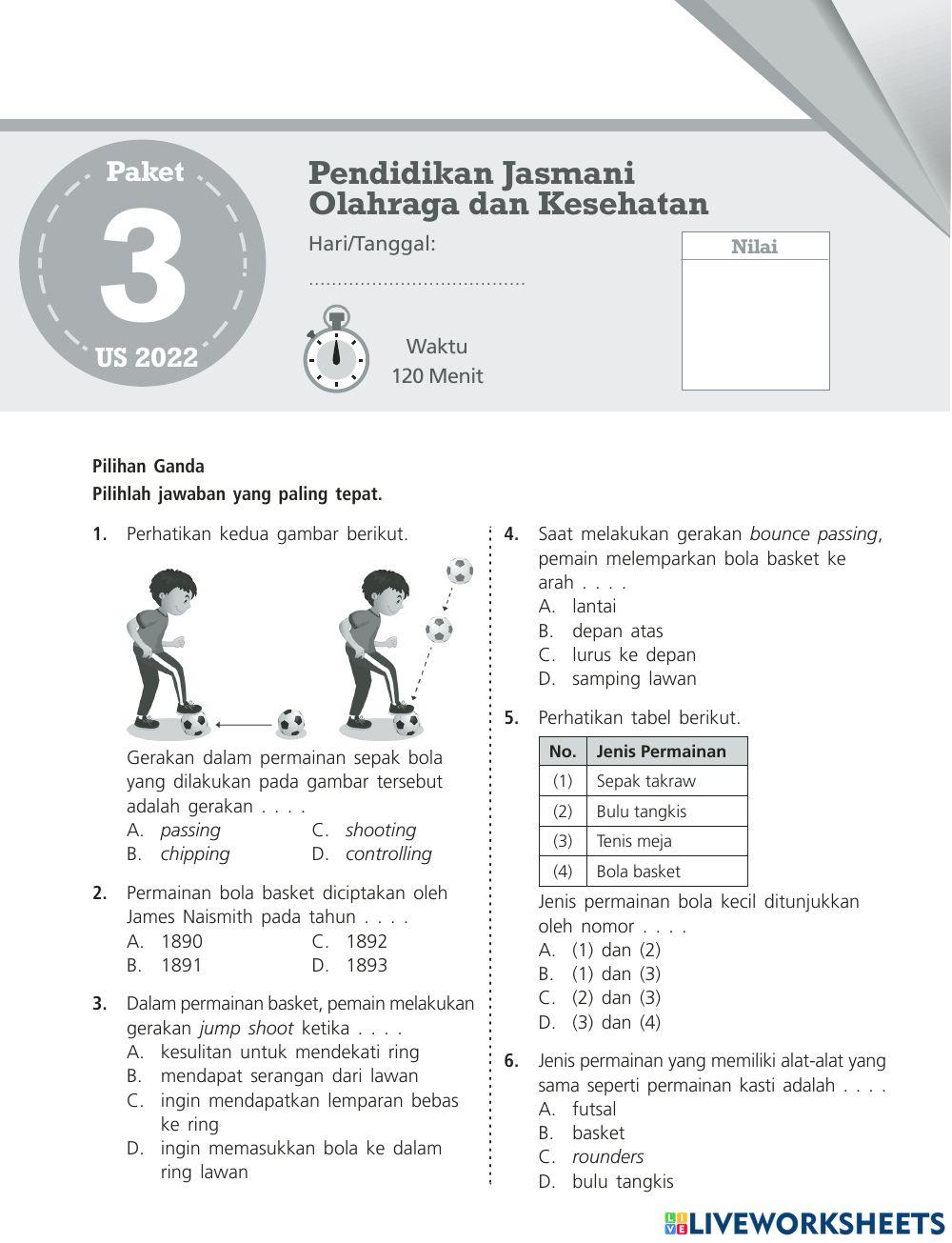 Latihan us sd pjok paket 3