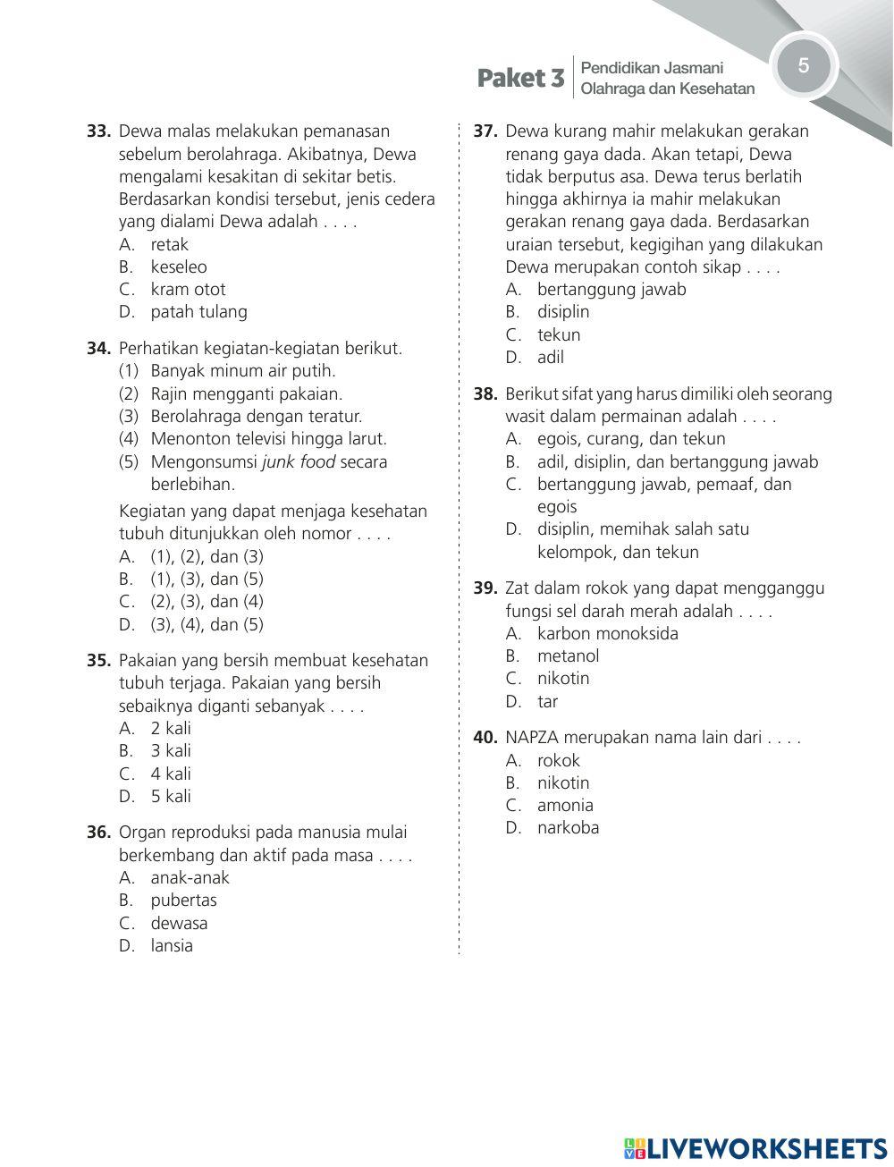Latihan us sd pjok paket 3