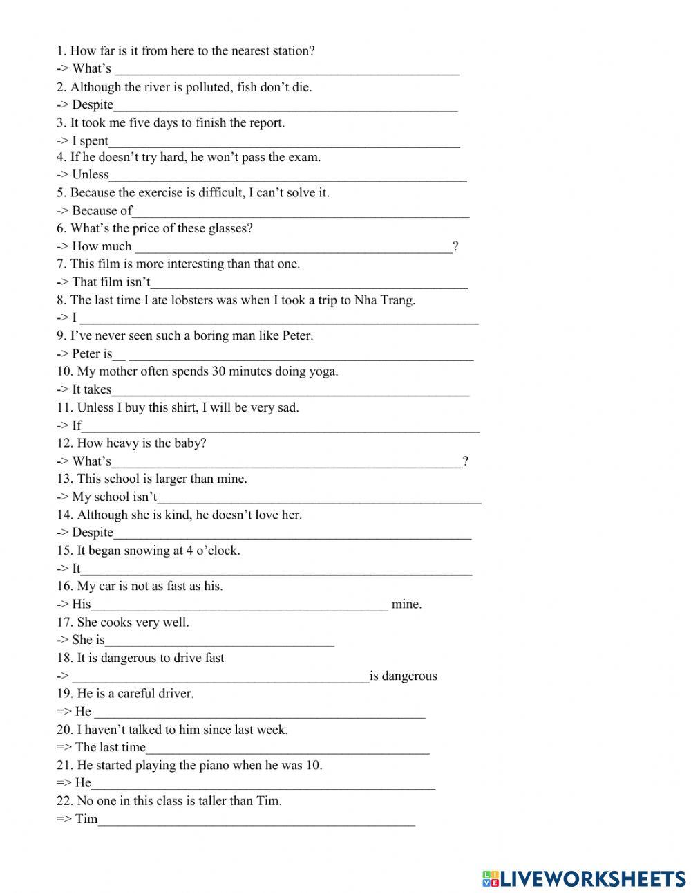 Grade 5 chuyen- Sentence transformation