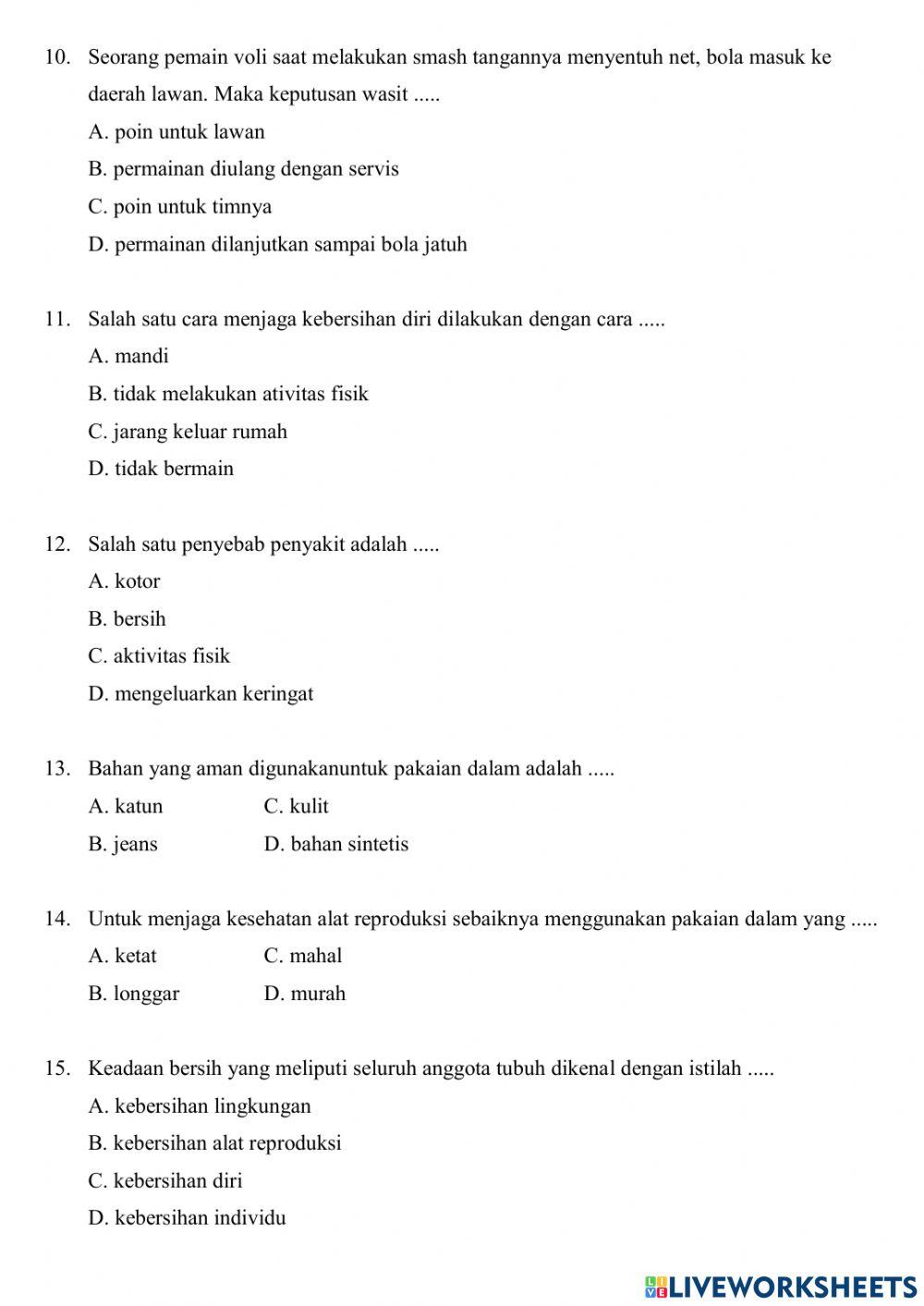 Latihan soal pjok sd