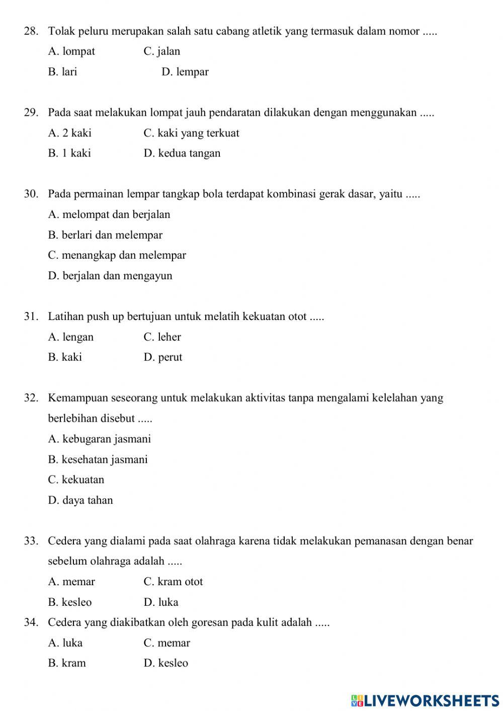 Latihan soal pjok sd
