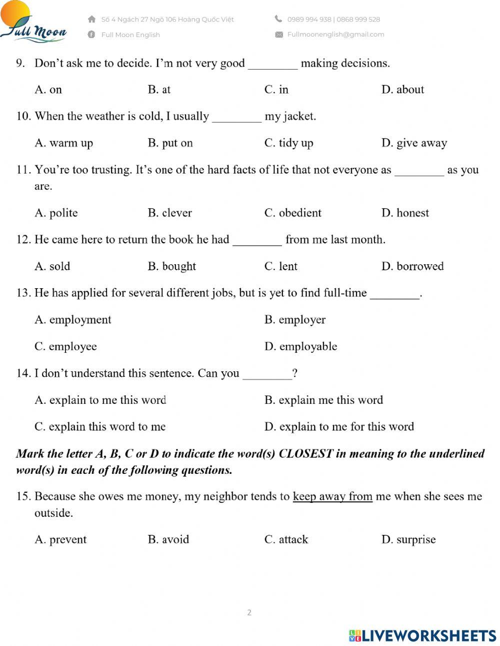 Đề thi vào 10. Practice Test 14