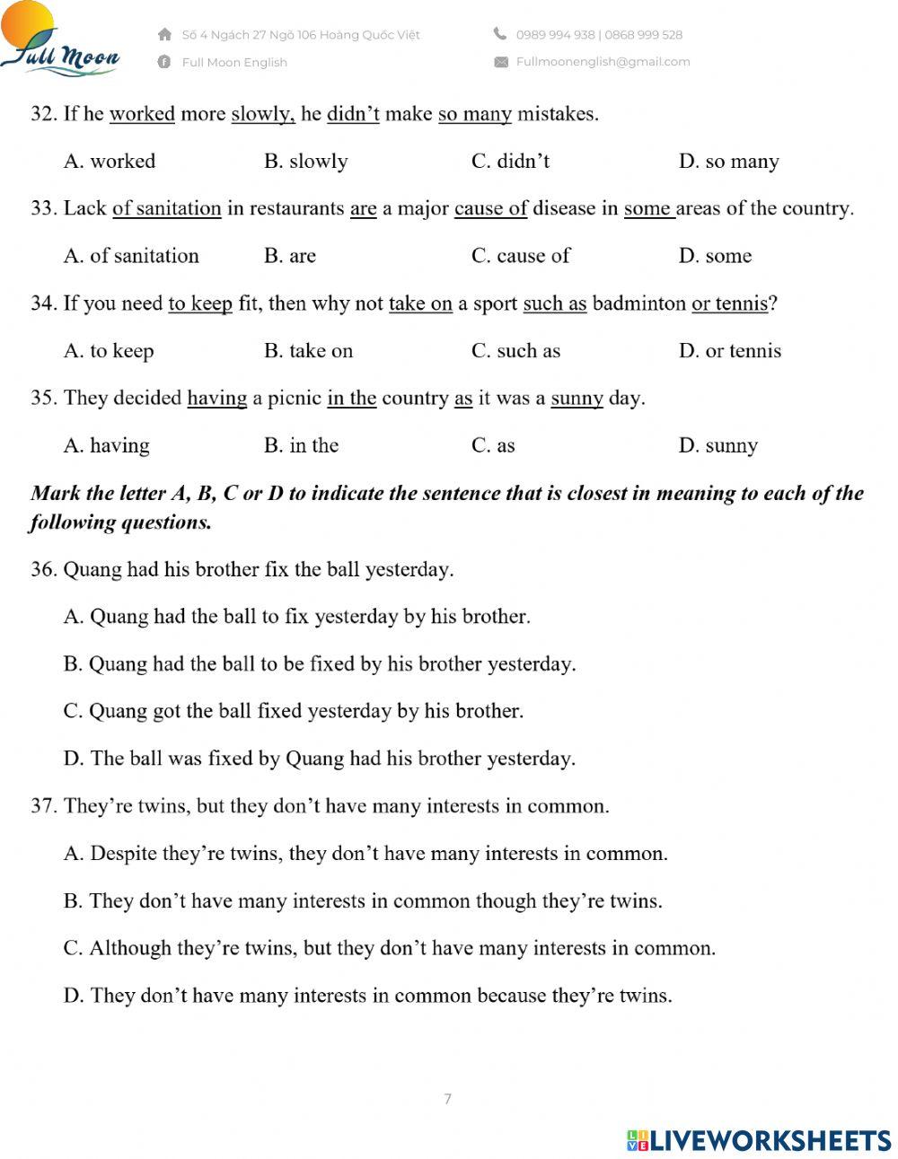 Đề thi vào 10. Practice Test 14