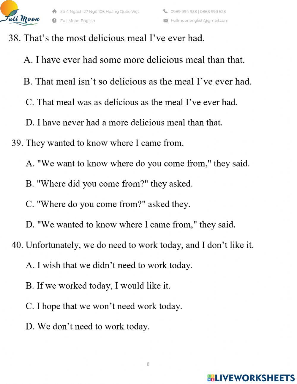 Đề thi vào 10. Practice Test 14