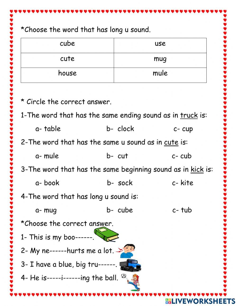 Long u sound - k- ck sounds